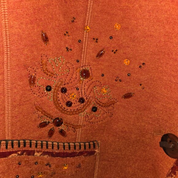 Basler Jeans Orange Viscose Beaded Embroidered Velvet Trimmed Blazer Size 44 - Picture 2 of 12